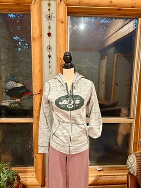 Womens NFL Apparel New York Jets Gray Zip Hoodie Size Small